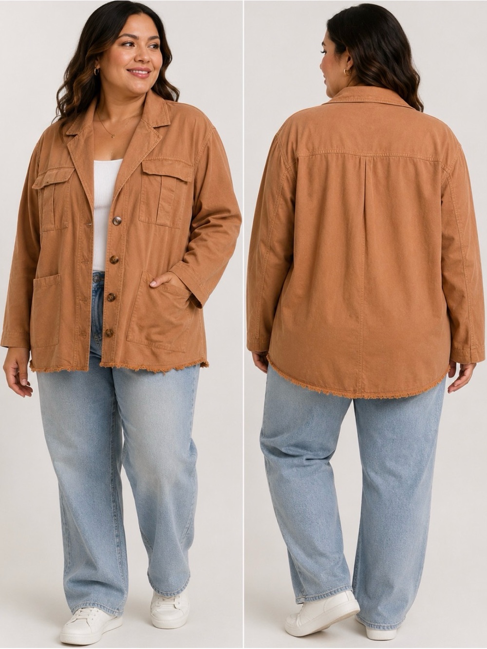 Gentle Fawn Lightweight Utility Shirt Jacket Camel XL Frayed Hem